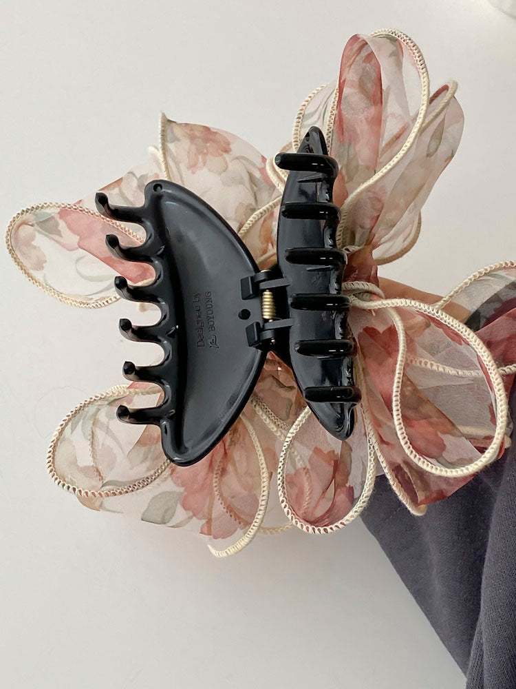 Korean Flower Bundled Ribbon Hair Claw