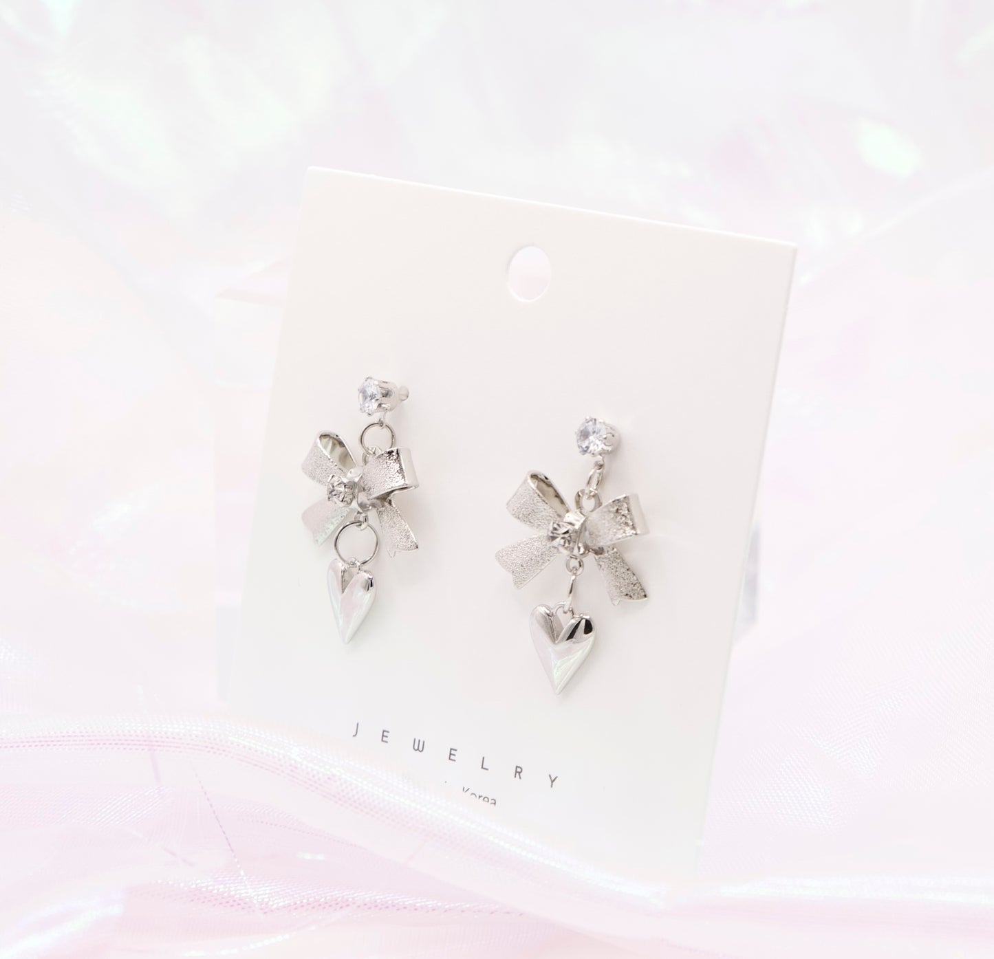 Y2K Balletcore Ribbon Heart Korean Earrings