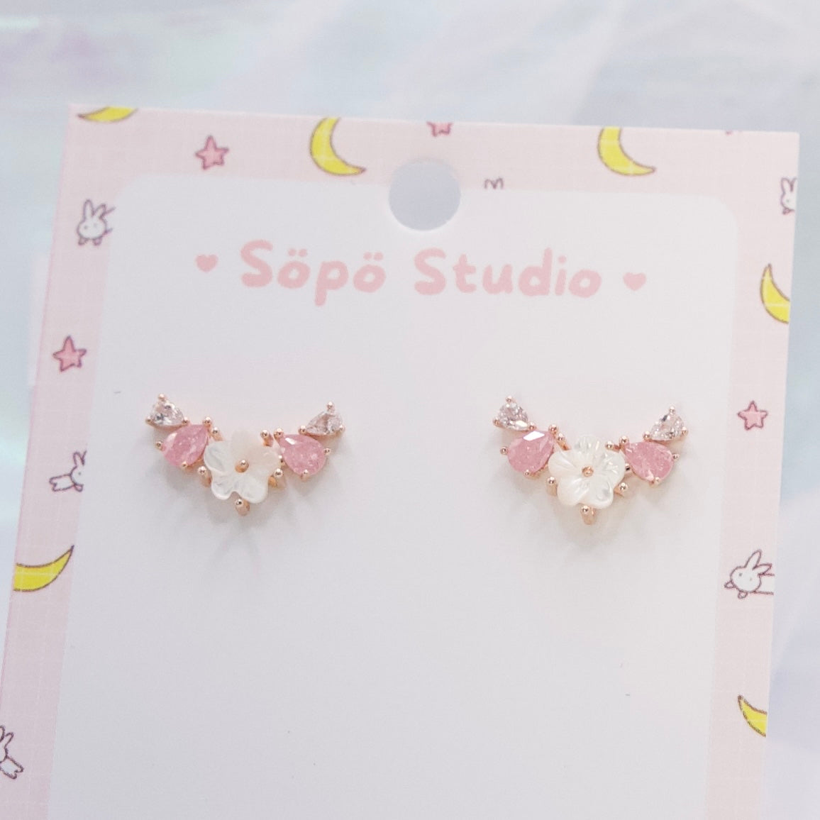 Sakura Pink Crystal Cute Studs Earring