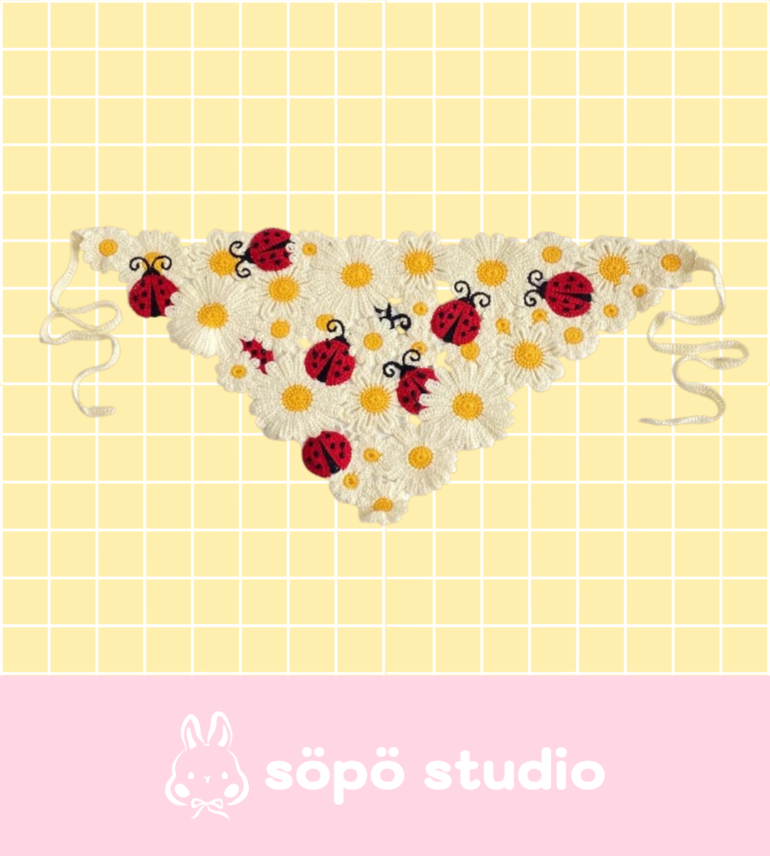 Crochet Triangle Cute Vintage Head Scarf - Summer Daisy Field