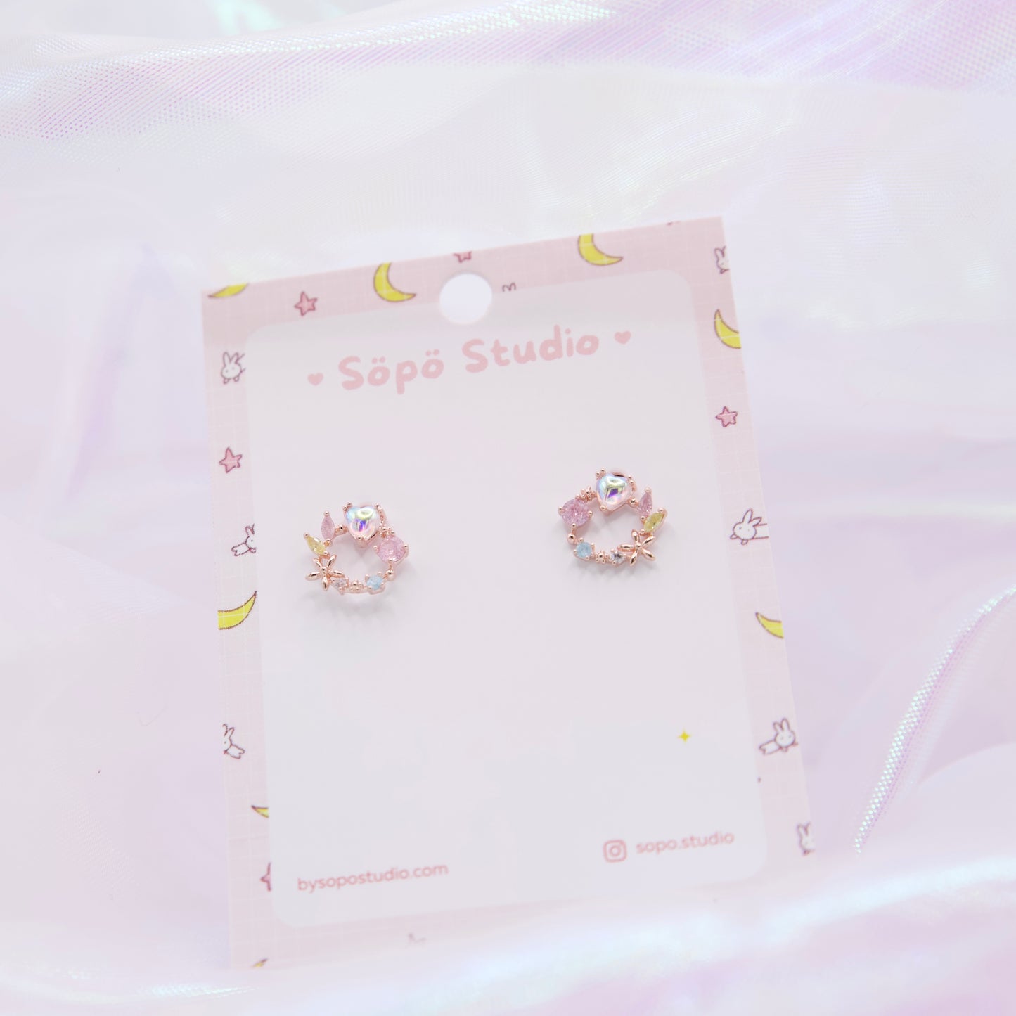Korean Flower Heart Wreath Cute Studs Earrings