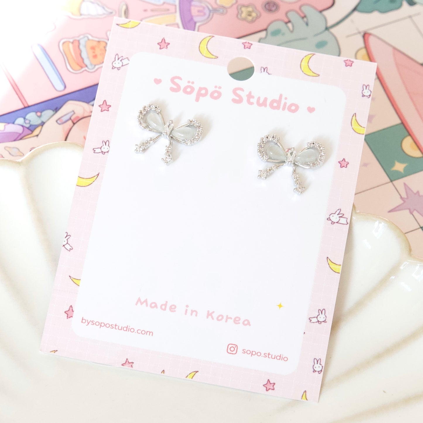 Cute Crystal Ribbon Elegant Studs Korean Earrings - 2 colors