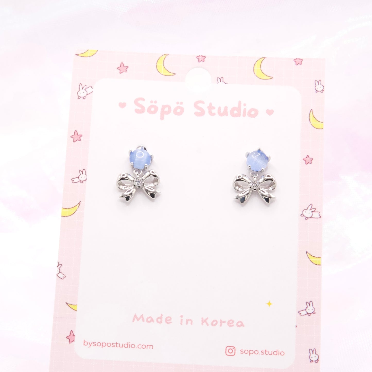 Cute Stone Ribbon Stud Korean Earrings - 2 colors