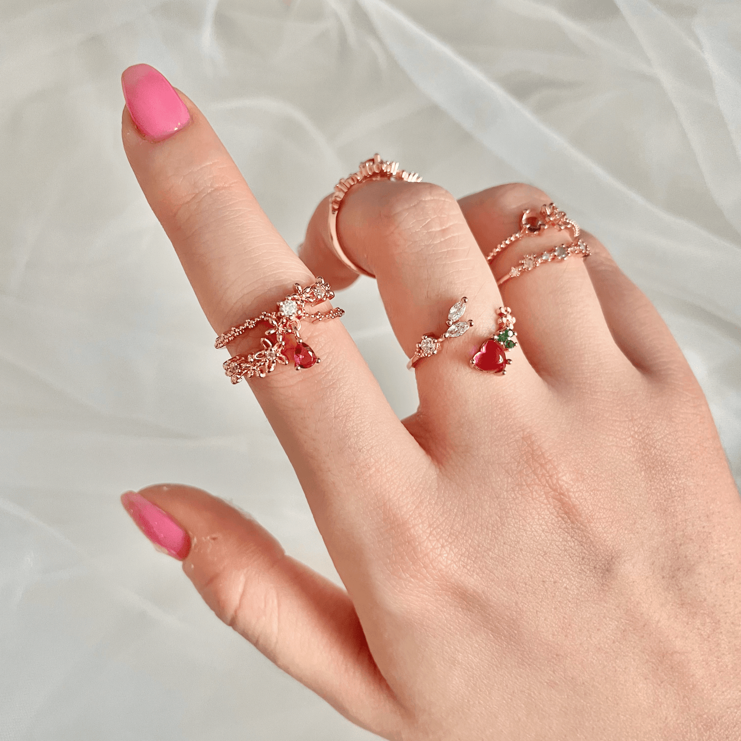Crystal Drop Flower Layer Adjustable Ring - 2 colors