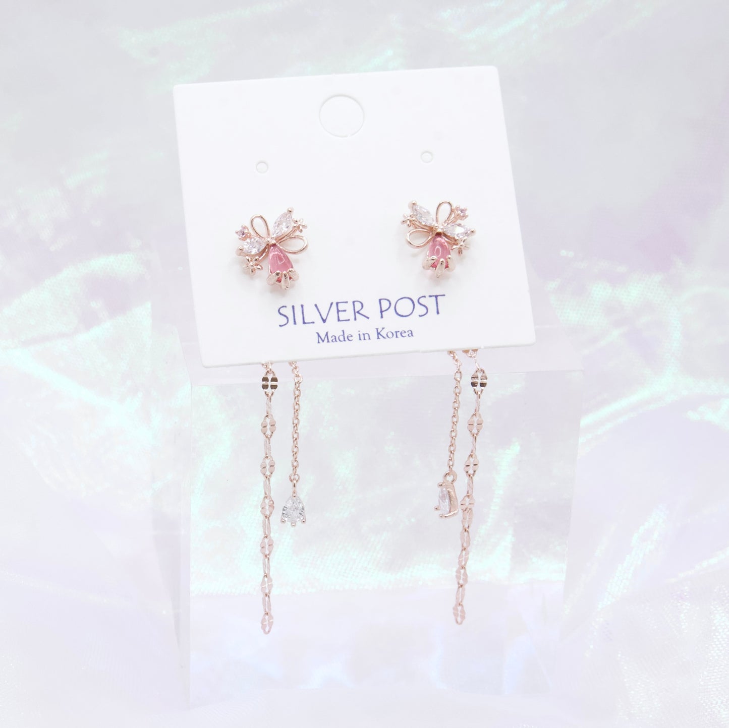 Red Flower Chained Drop Cute Korean Earrings - 2 Colors