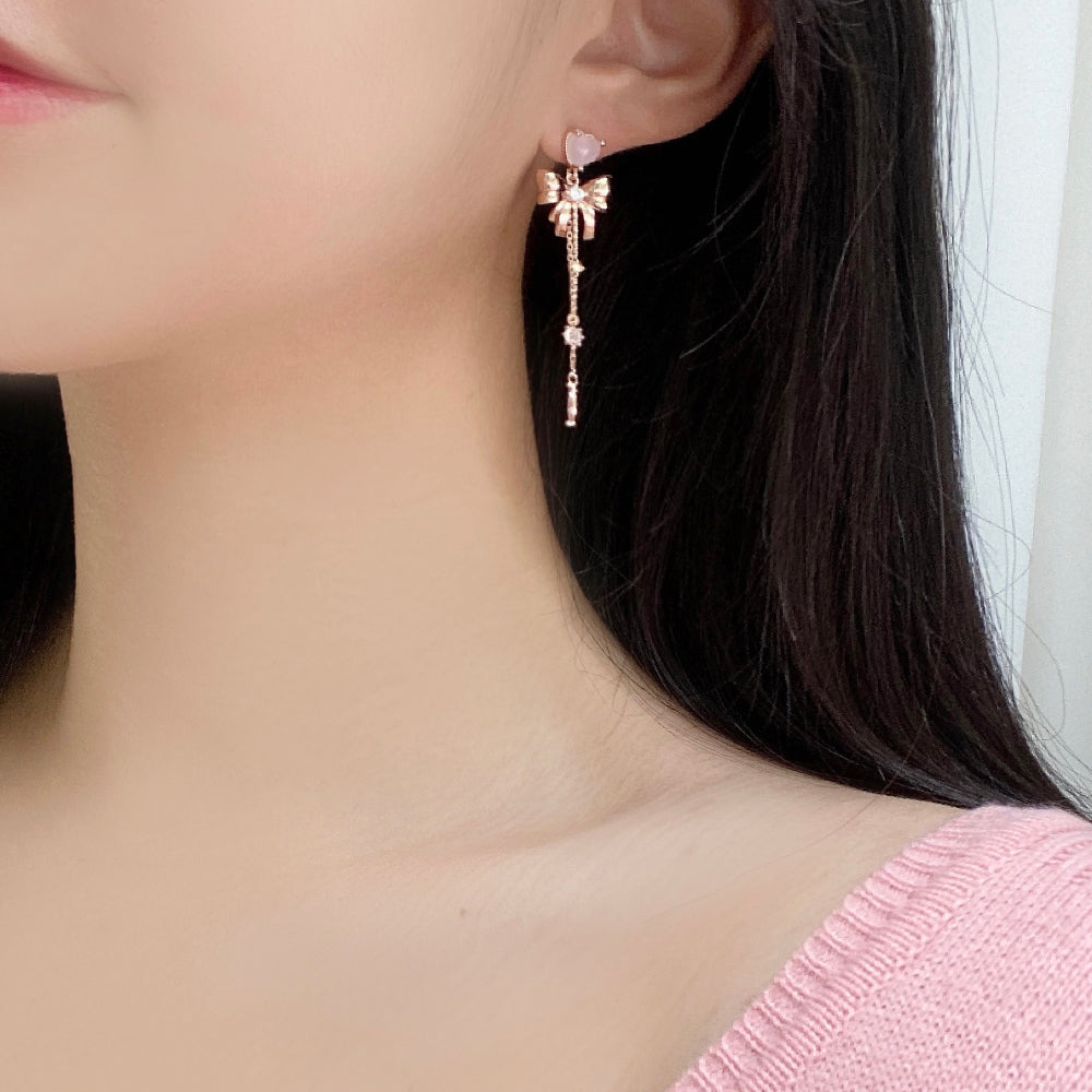 Korean Heart Petit Ribbon Sailor Moon Cute Dangle Earrings