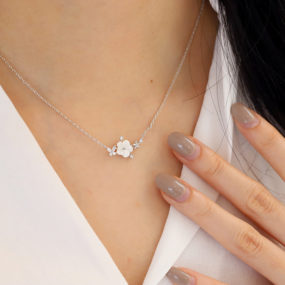 Floral Crystal Drop Elegant Style Korean Necklace - Made in Korea