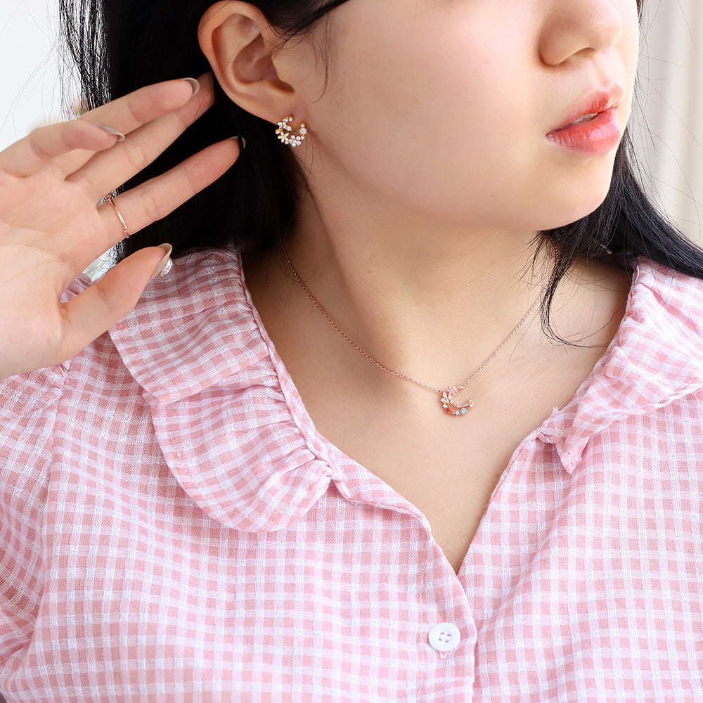 Crystal Stone Moon Elegant Style Korean Necklace - Made in Korea