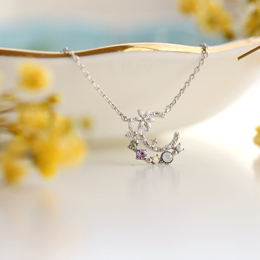 Crystal Stone Moon Elegant Style Korean Necklace - Made in Korea
