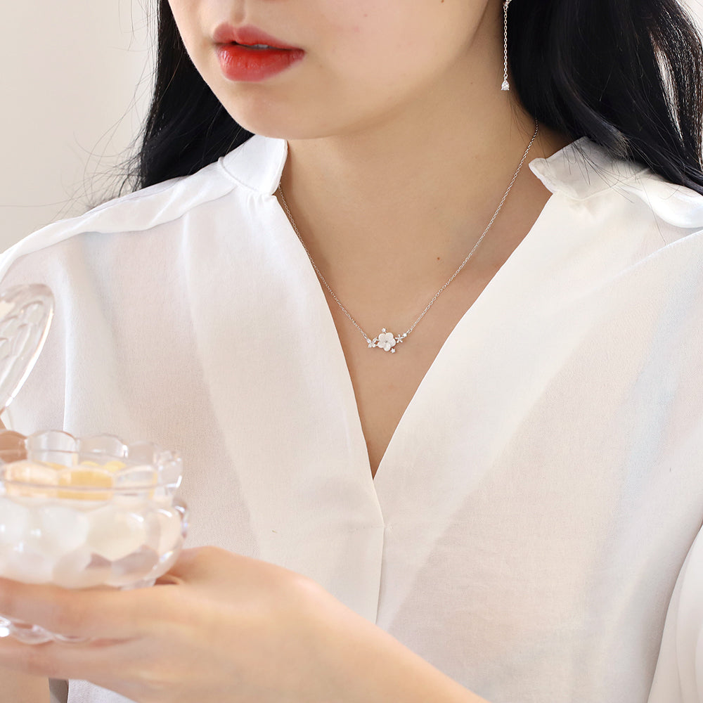 Floral Crystal Drop Elegant Style Korean Necklace - Made in Korea