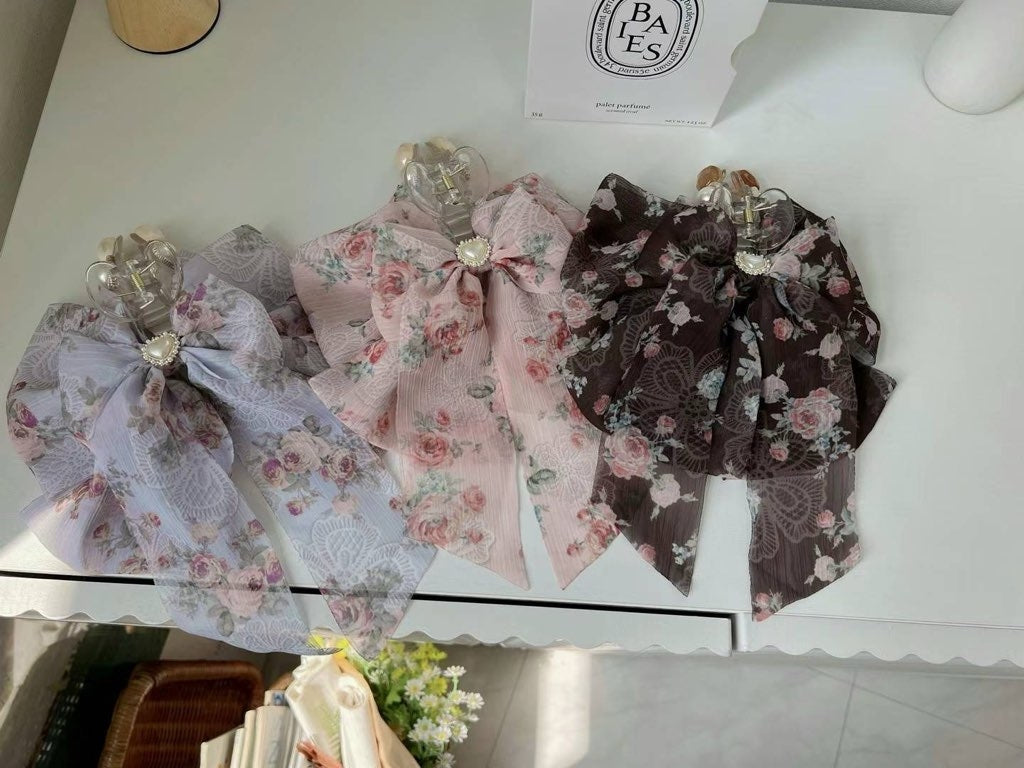 Korean Large Flower Bow Heart Pearl Princess Style Hair Claws