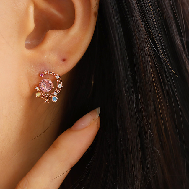 Moon Crystal Stone Elegant Studs Korean Earrings - 2 colors