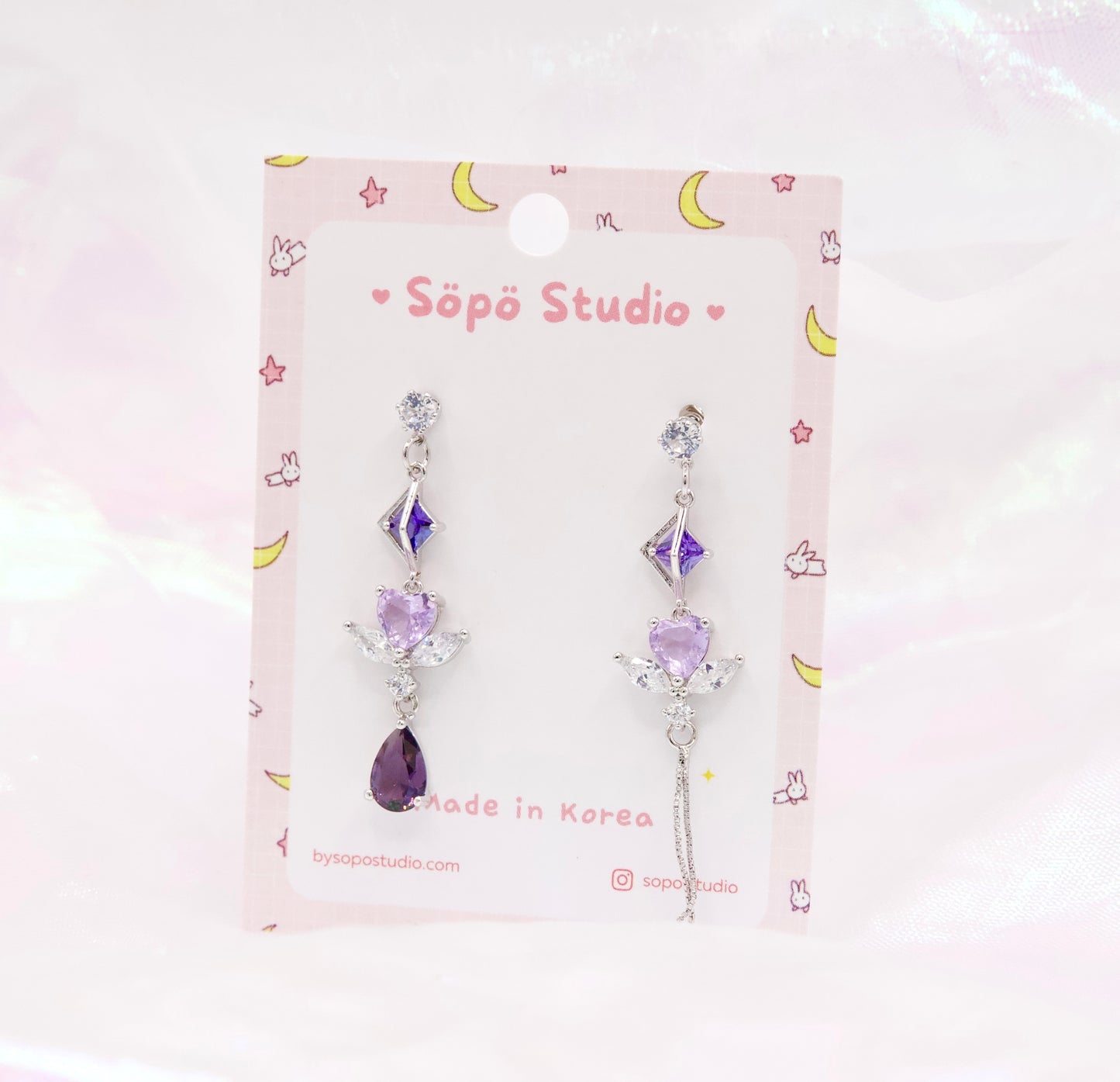 Asymmetric Purple Stone Heart Dangle Korean Dainty Style Earrings