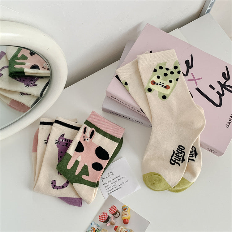 Cute Illustration Cat Bunny High Collar Socks