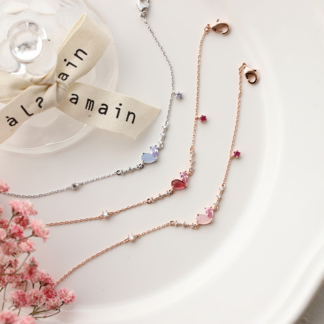 Heart Crystal Korean Dainty Style Bracelets - 3 colours