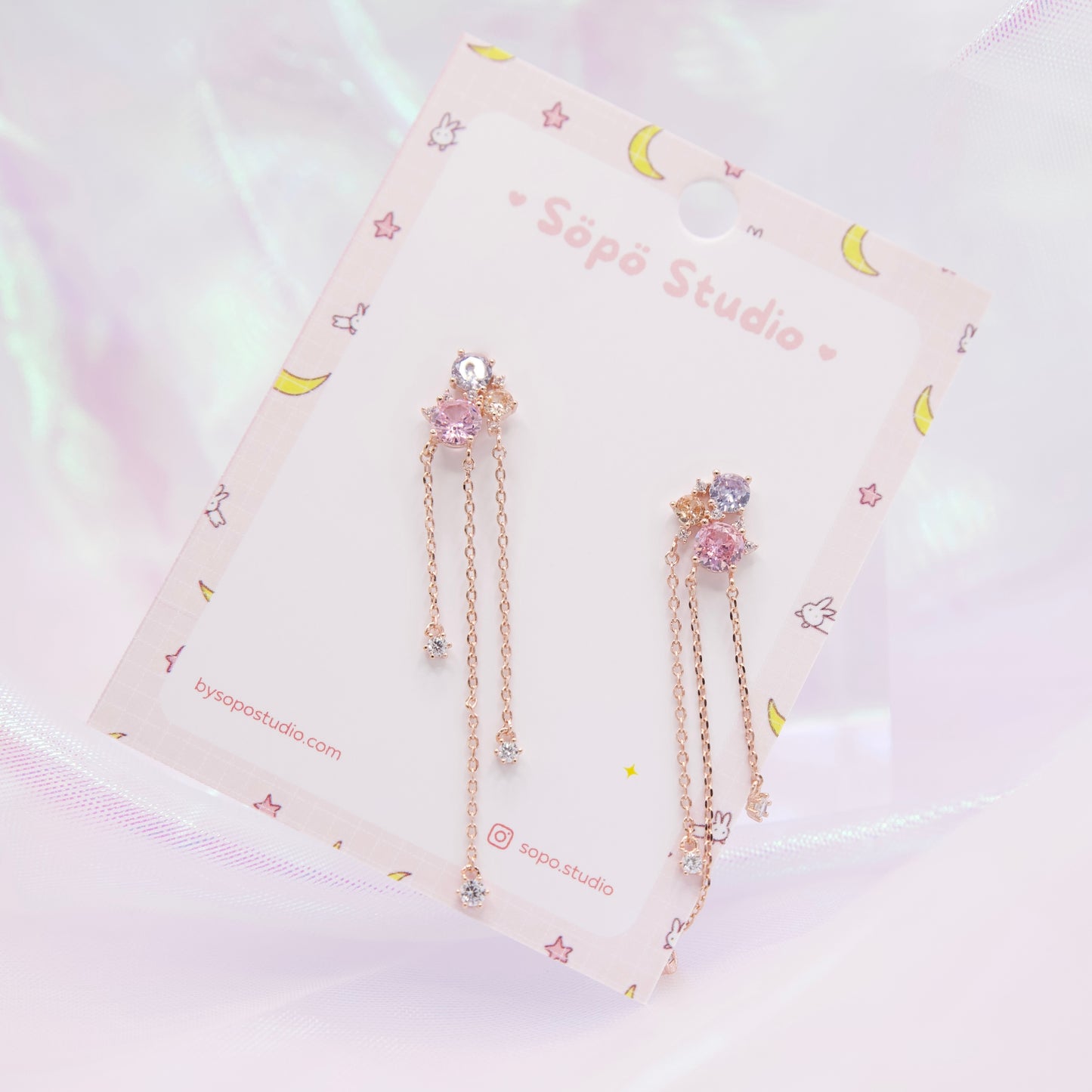 Korean Crystal Magic Stone Chained Earrings