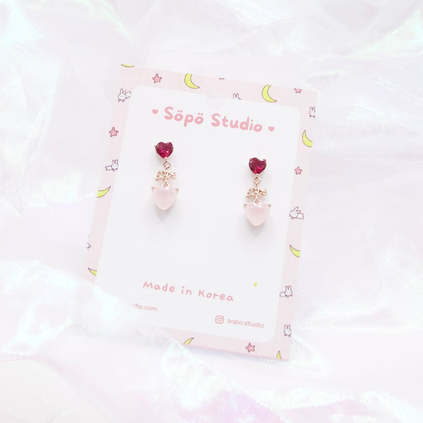 Heart Pink Princess Petit Drop Korean Earrings