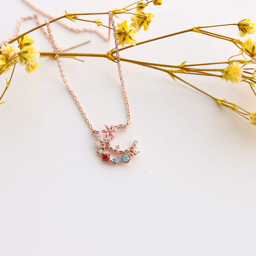 Crystal Stone Moon Elegant Style Korean Necklace - Made in Korea