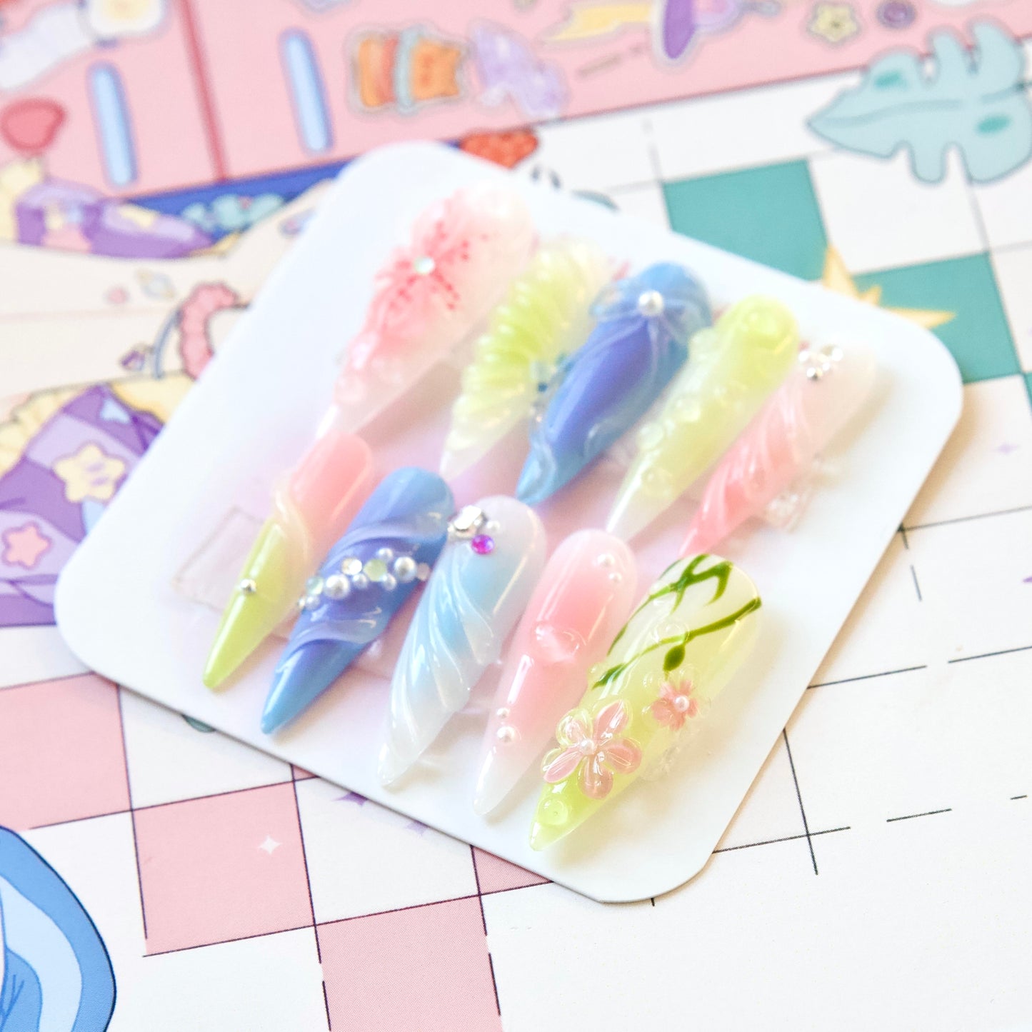 Lily Flower Garden Hand Draw 3D Gel Handmade Press-on Nails
