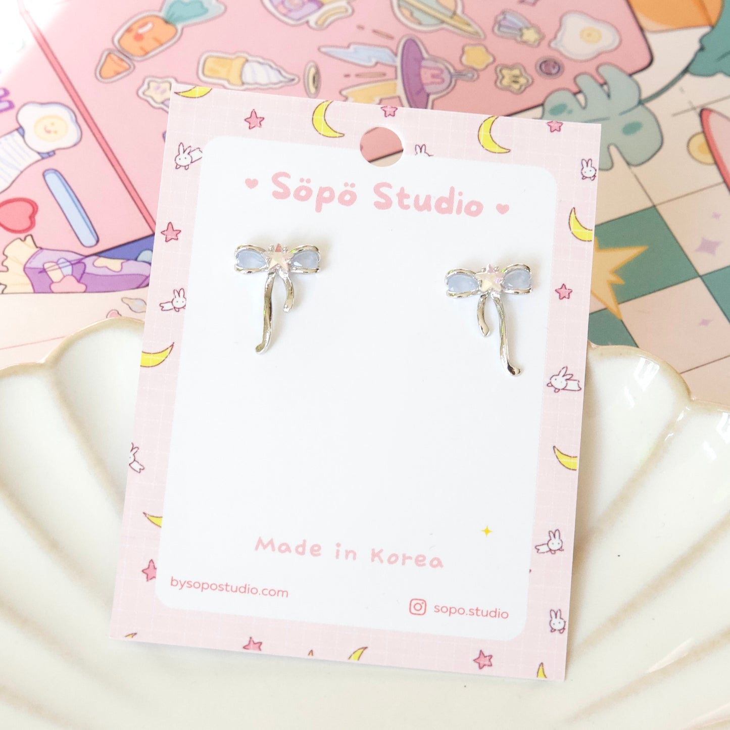 Ribbon Star Studs Korean Earrings - 2 colors
