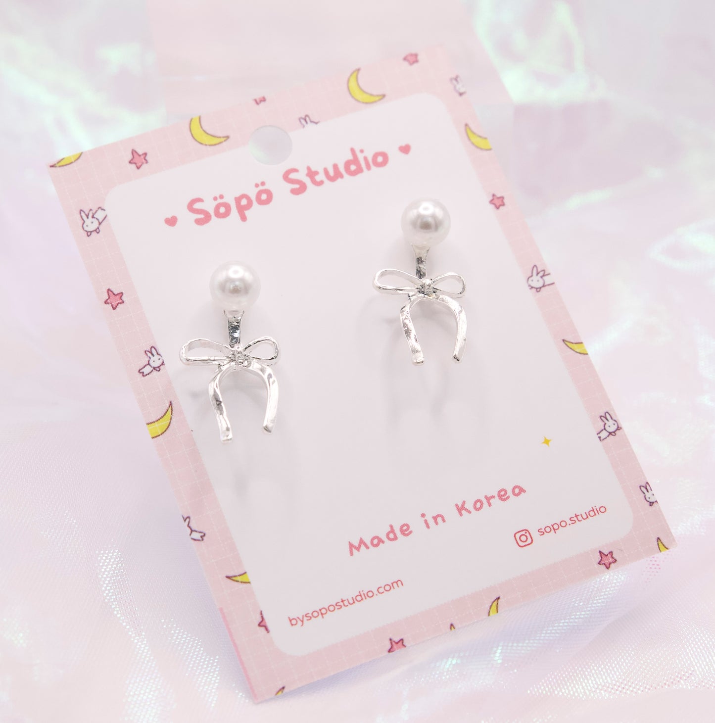 Ribbon Pearl Elegant Cute Studs Korean Dainty Style Earrings