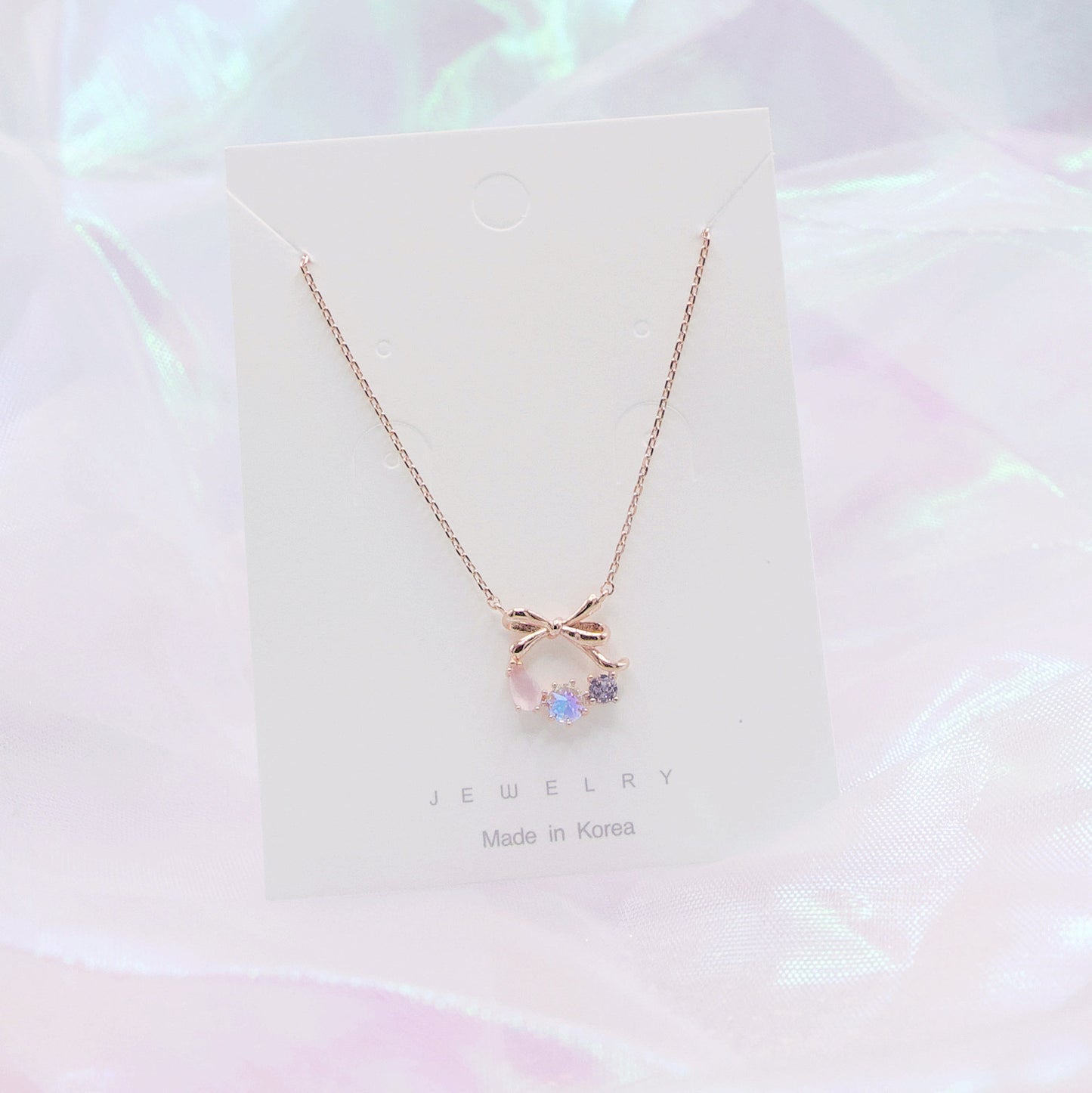 Korean Dainty Princess Style Petit Bow Crystal Necklace - 2 colors