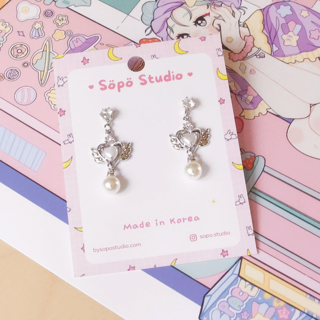 Holic Angel Stone Dangle Earrings - 2 colors