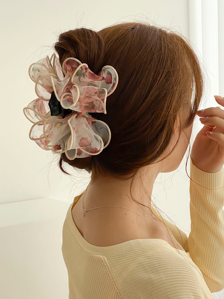 Korean Flower Bundled Ribbon Hair Claw