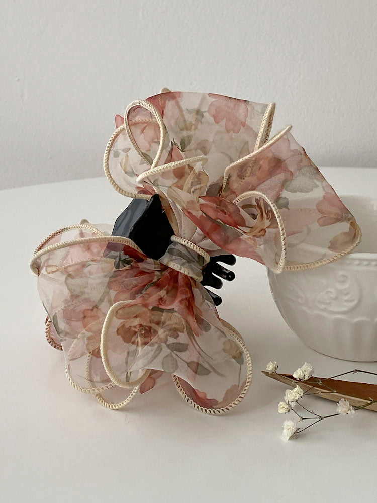 Korean Flower Bundled Ribbon Hair Claw