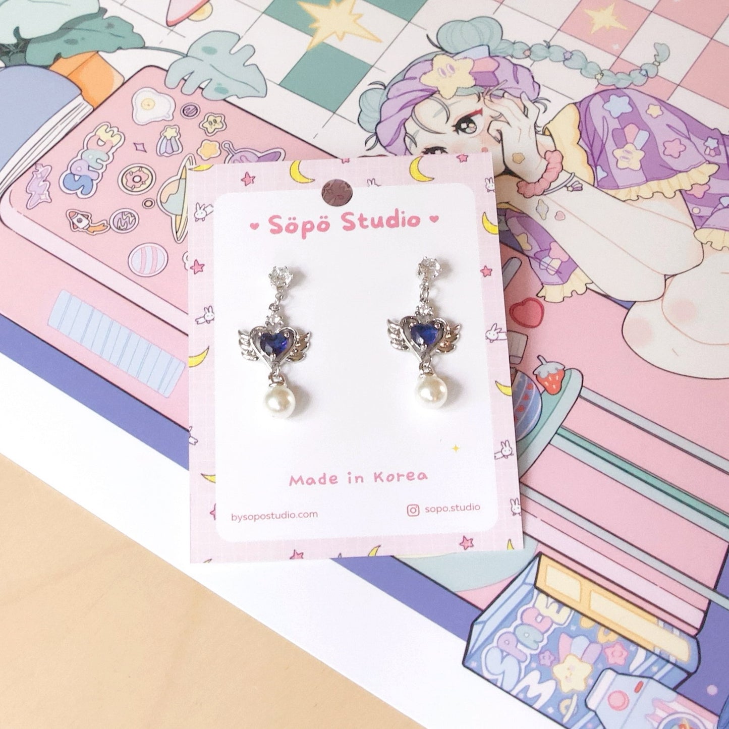Holic Angel Stone Dangle Earrings - 2 colors