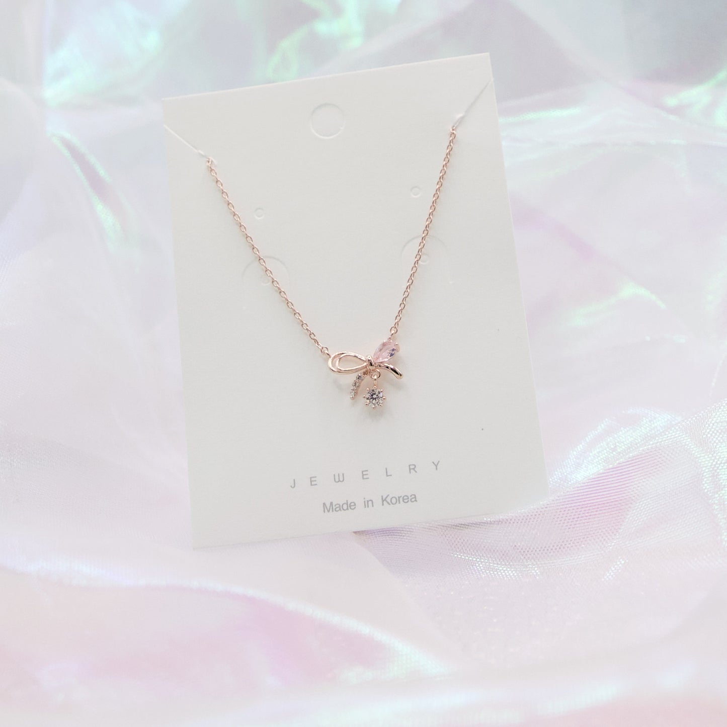 Korean Petit Cute Bow Crystal Drop Necklace