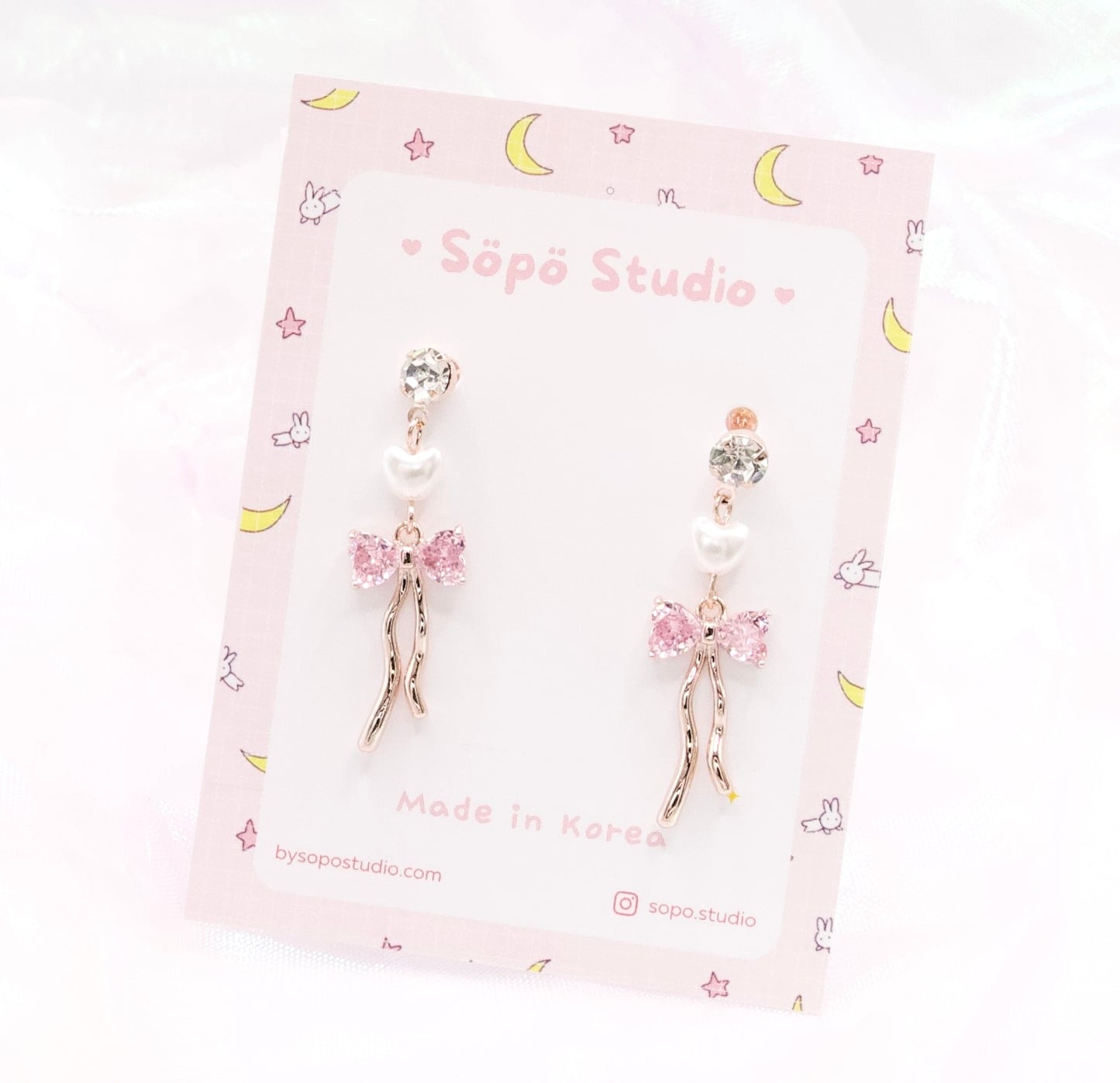 Heart Elegant Pearl Bow Kawaii Dangle Korean Dainty Style Earrings