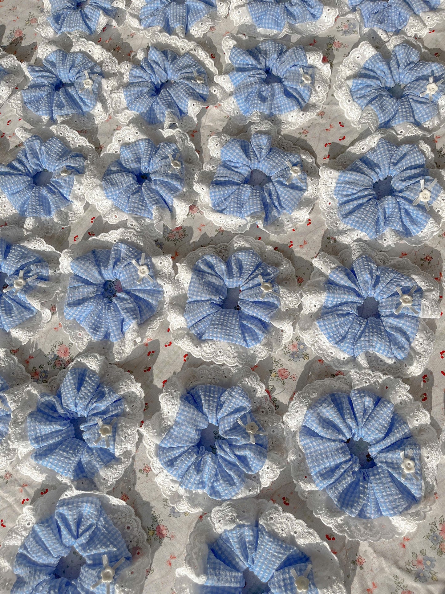 Dreamy Blue Summer Cotton Lace Scrunchie