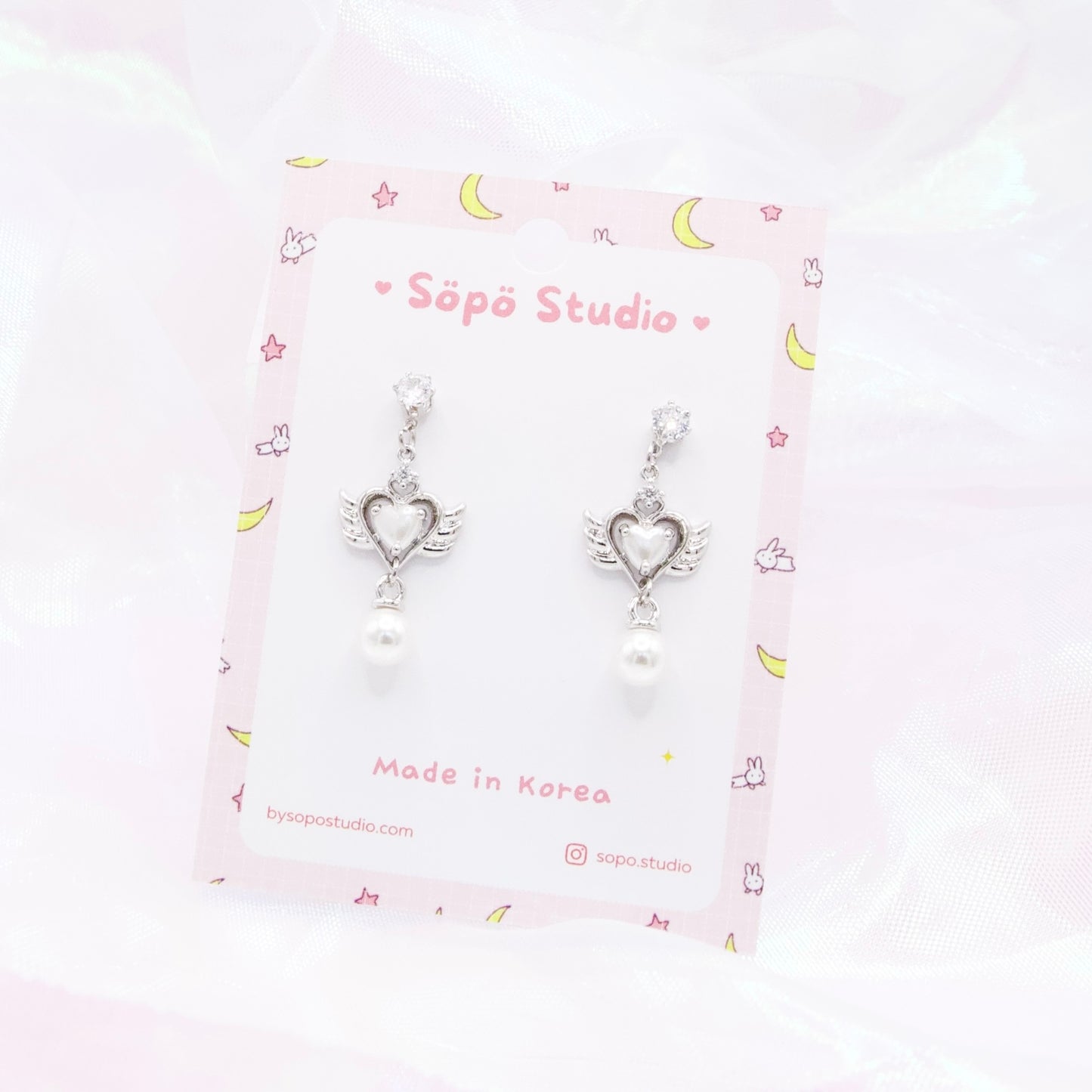 Holic Angel Stone Dangle Earrings - 2 colors