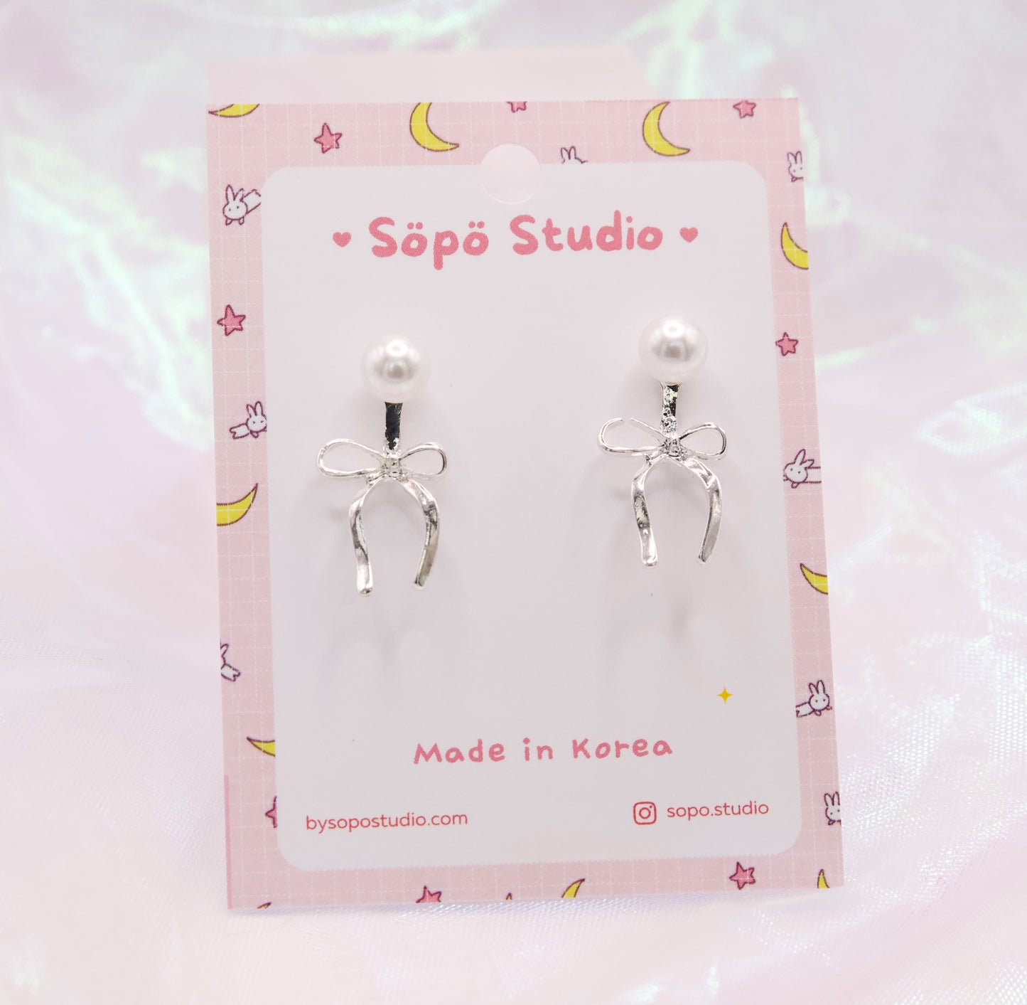 Ribbon Pearl Elegant Cute Studs Korean Dainty Style Earrings