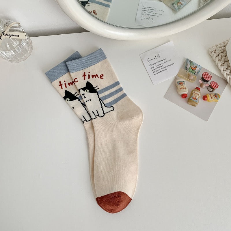 Cute Illustration Cat Bunny High Collar Socks