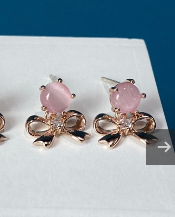 Cute Stone Ribbon Stud Korean Earrings - 2 colors