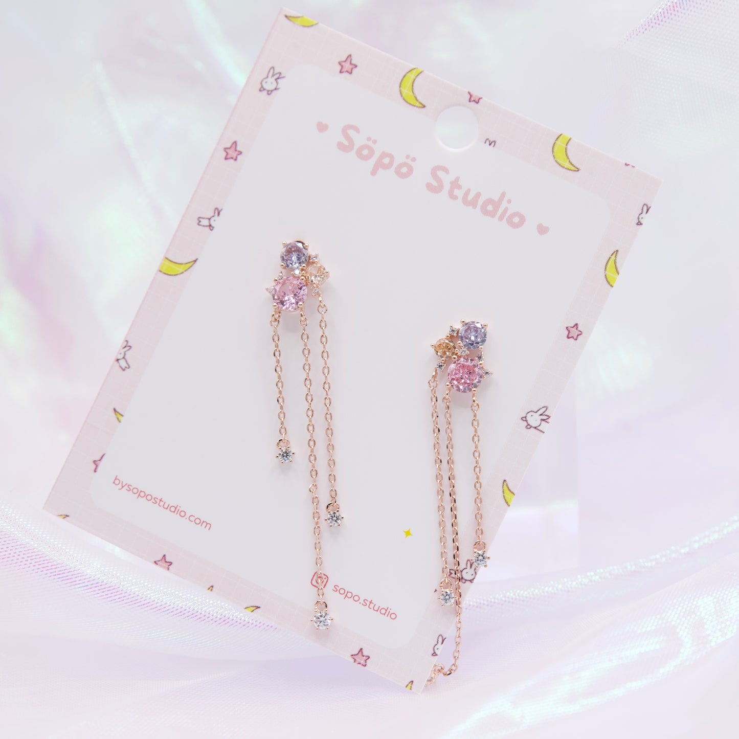 Korean Crystal Magic Stone Chained Earrings