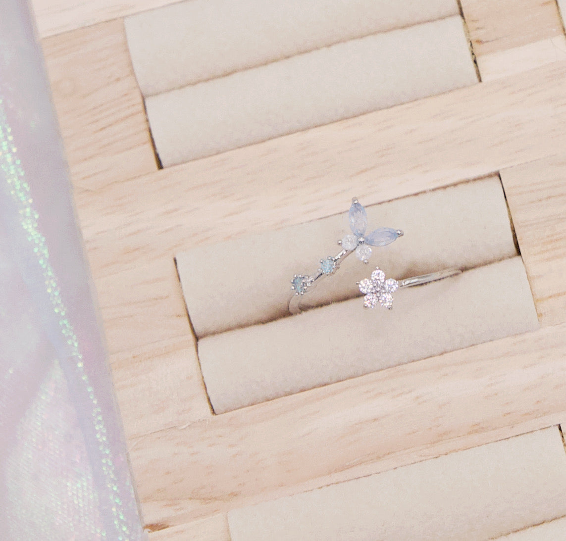 Crystal Butterfly Flower Adjustable Cute Rings