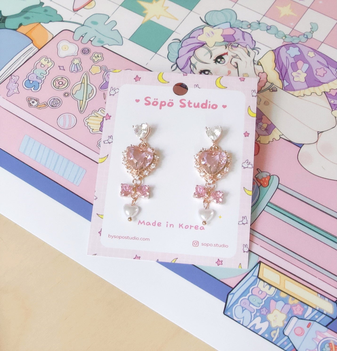 Princess Heart Pearl Drop Dangle Korean Earrings