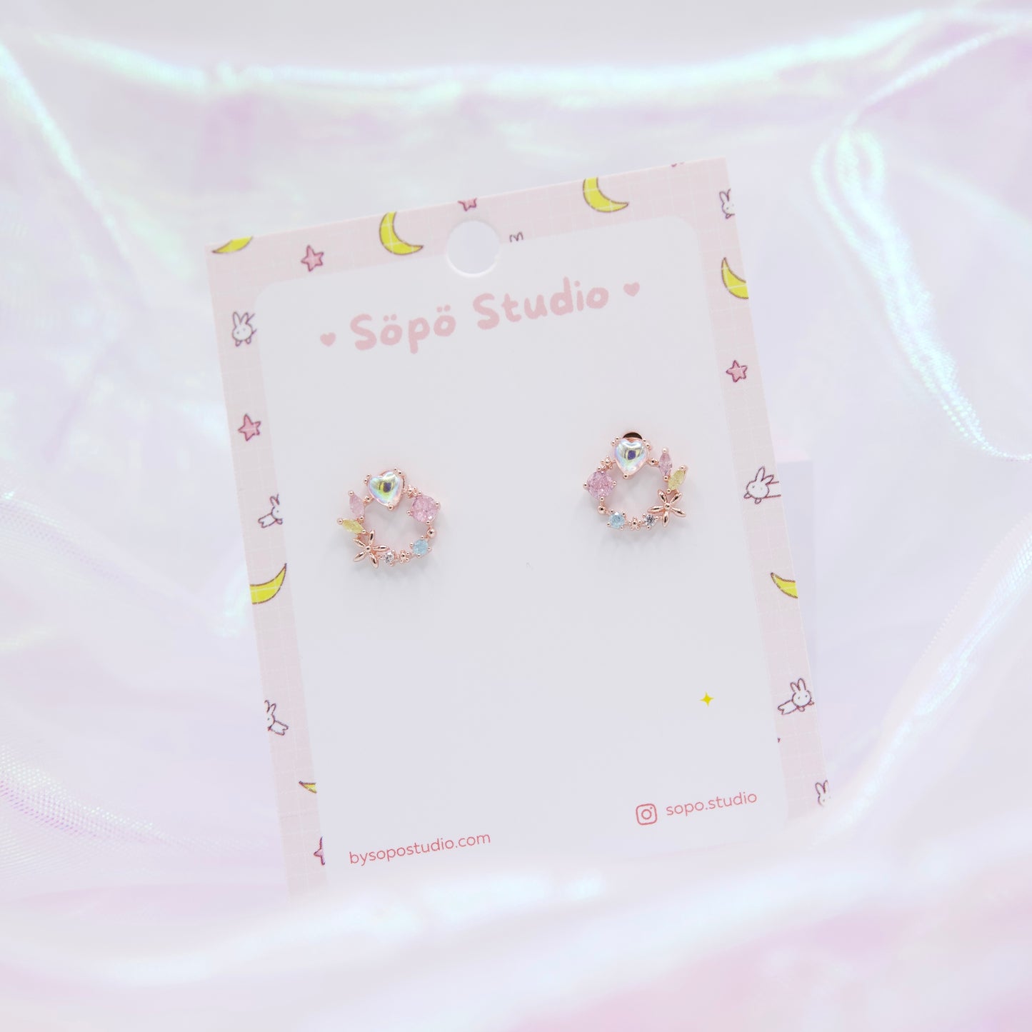 Korean Flower Heart Wreath Cute Studs Earrings