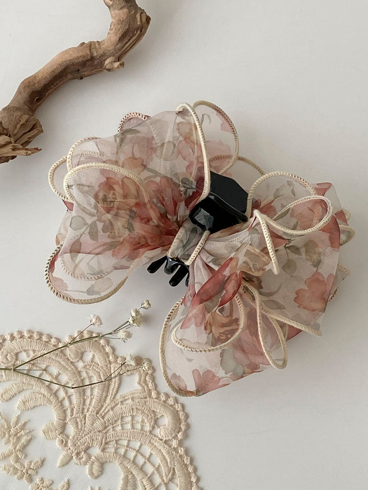 Korean Flower Bundled Ribbon Hair Claw