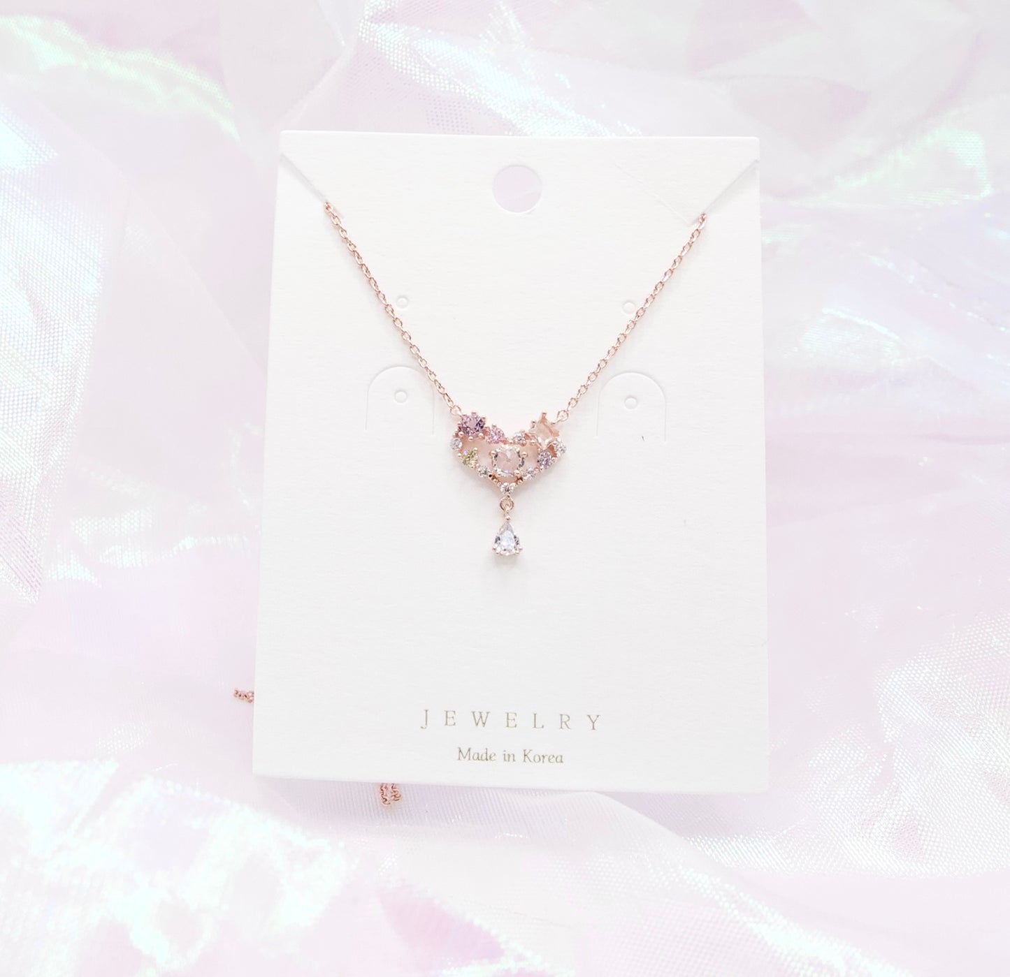 Heart Crystal Drop Elegant Style Korean Necklace - Made in Korea - 2 colors