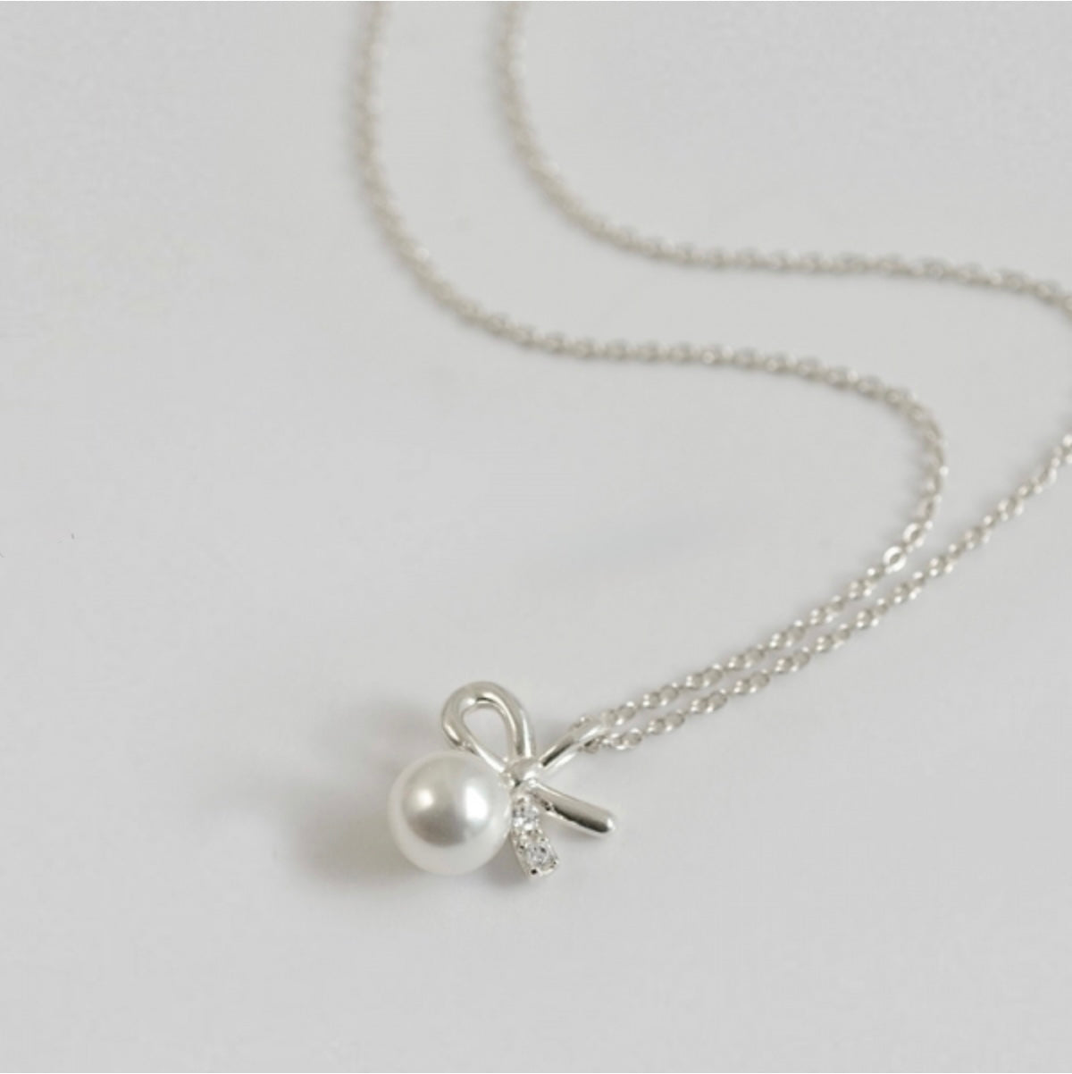 Sterling Silver Ribbon Swallow Pearl Elegant Korean Necklace