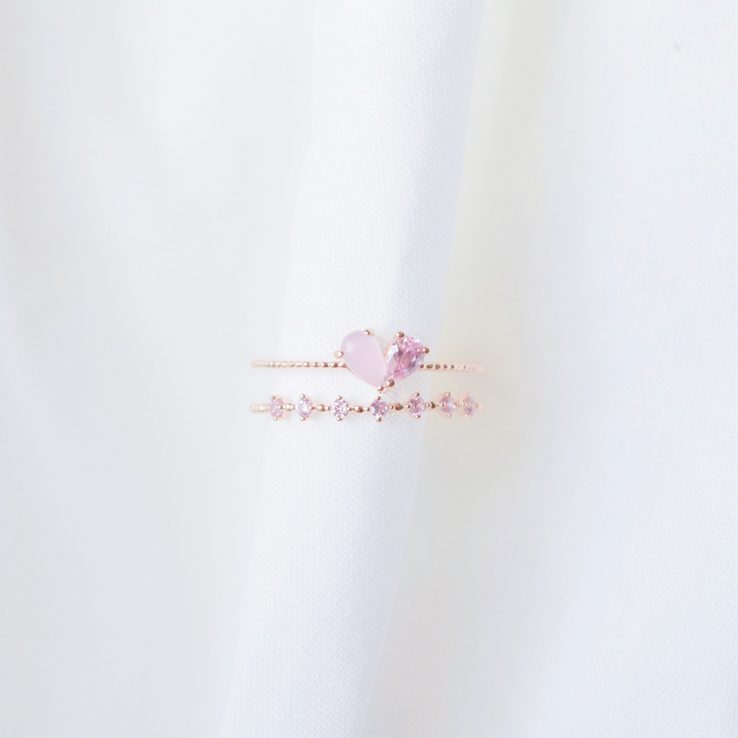 Pink Crystal Heart Layered Adjustable Cute Rings