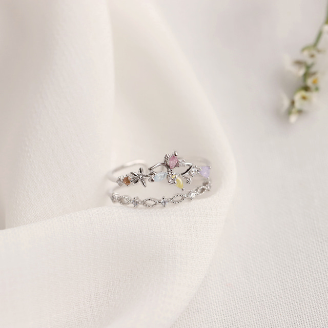 Butterfly Fairy Garden Layered Adjustable Rings