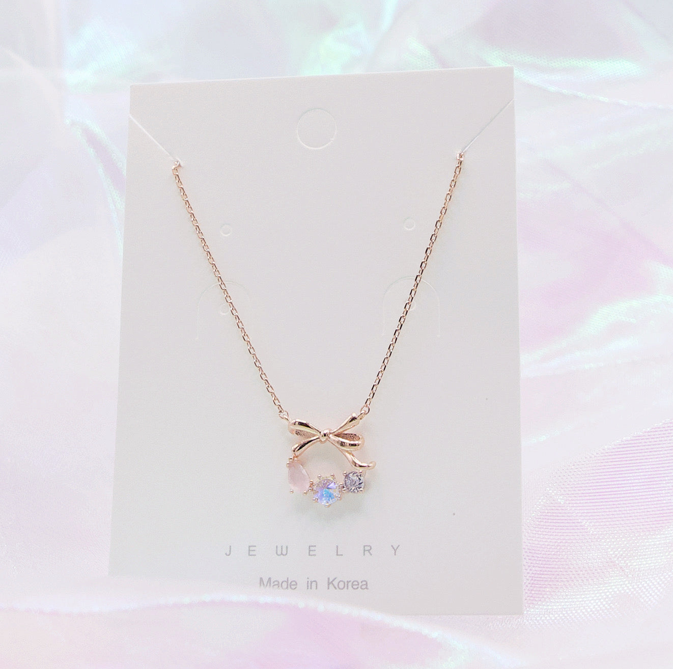 Korean Dainty Princess Style Petit Bow Crystal Necklace - 2 colors