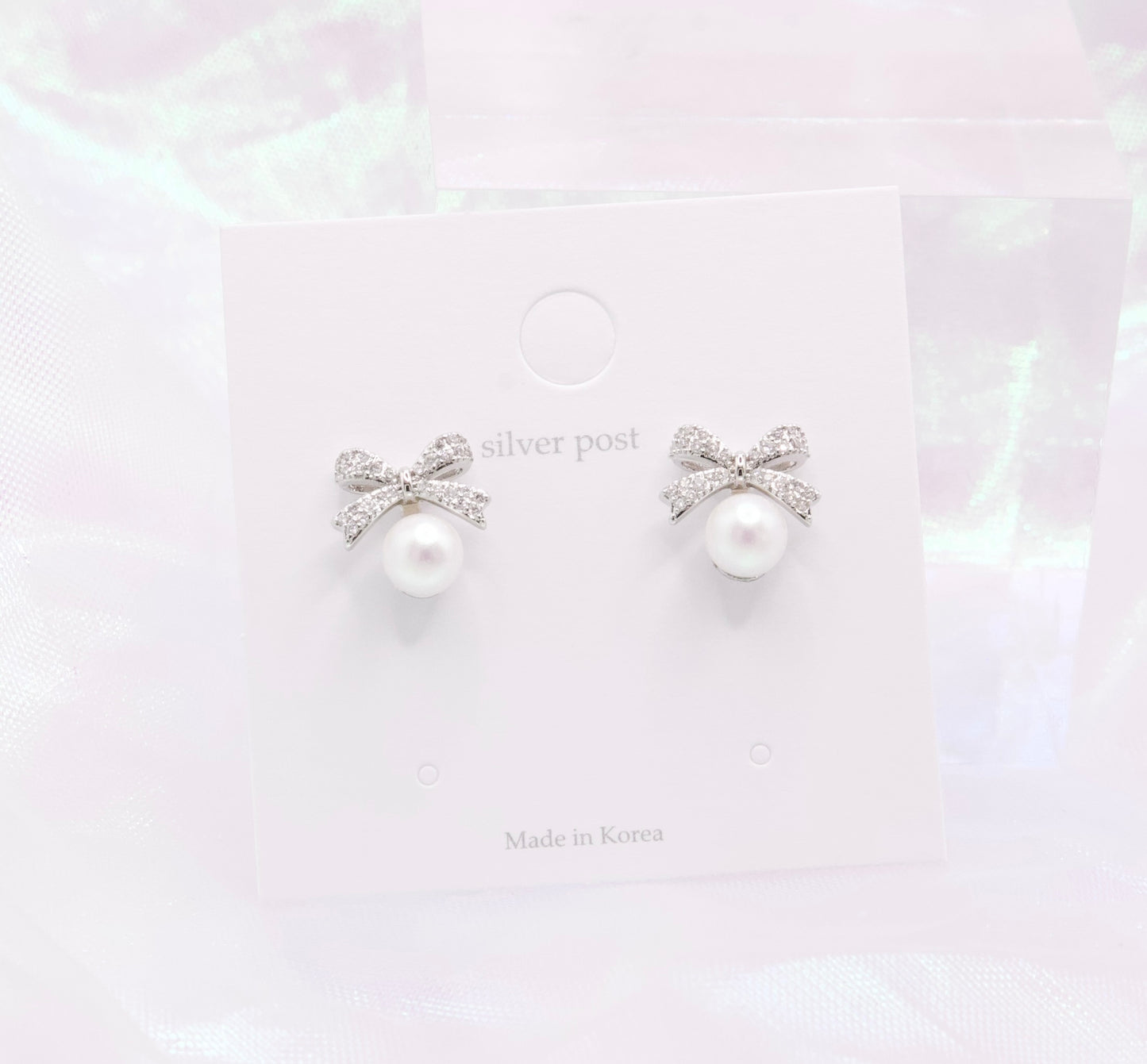 Ribbon Pearl Studs Elegant Bridal Korean Earrings
