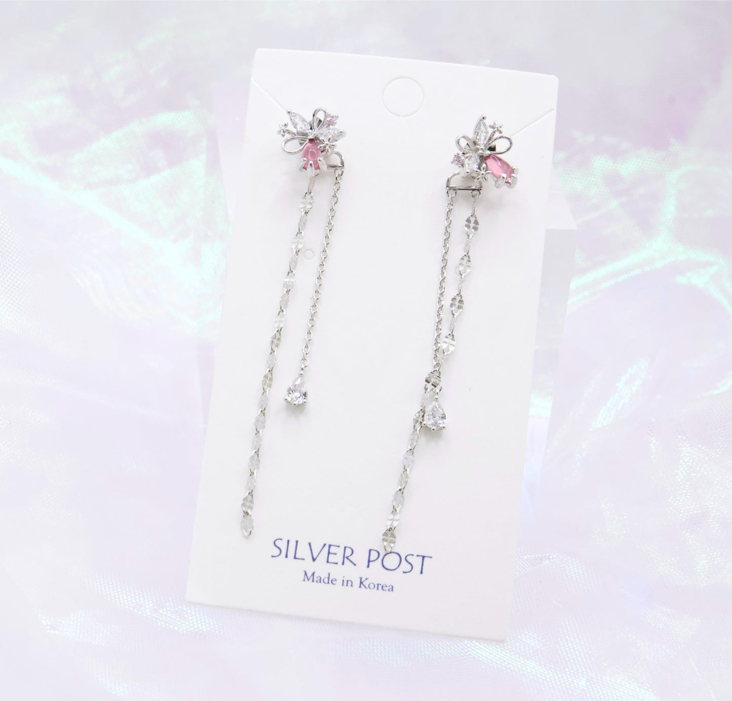 Red Flower Chained Drop Cute Korean Earrings - 2 Colors