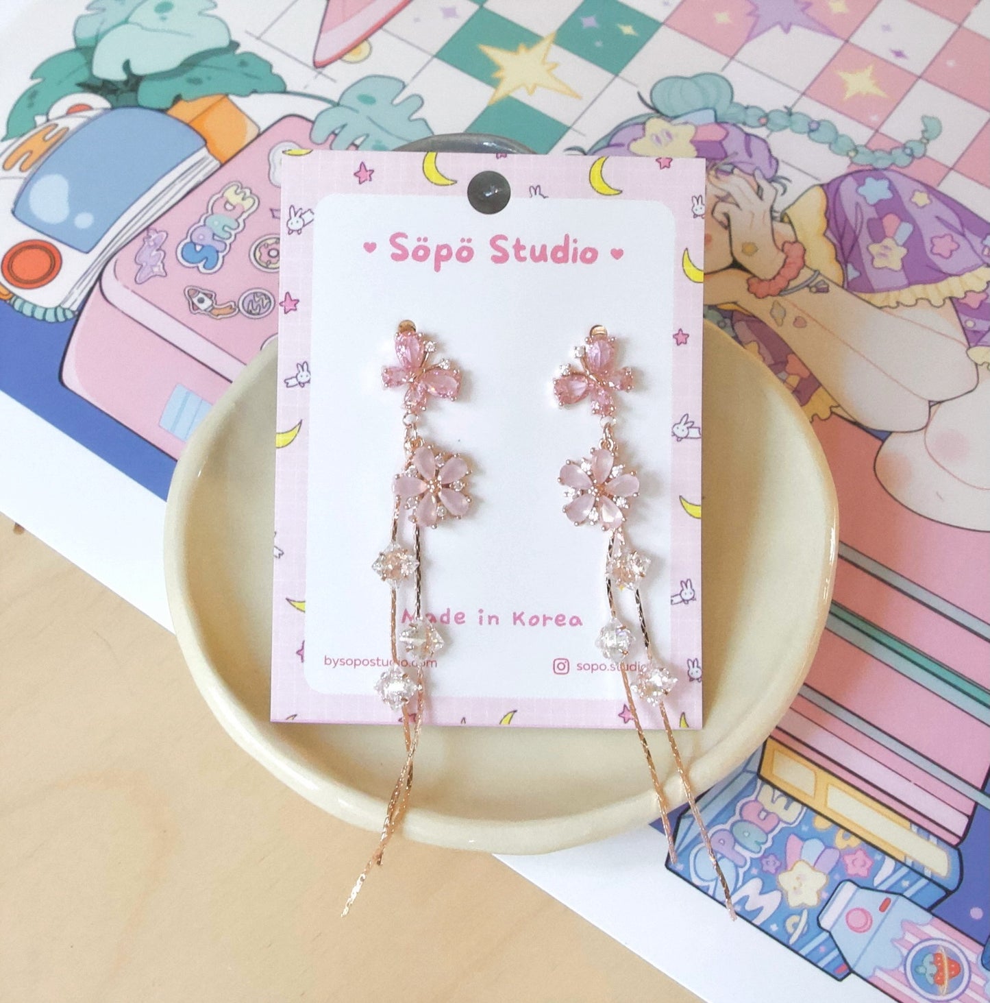 Crystal Floral Princess Dangle Korean Earrings